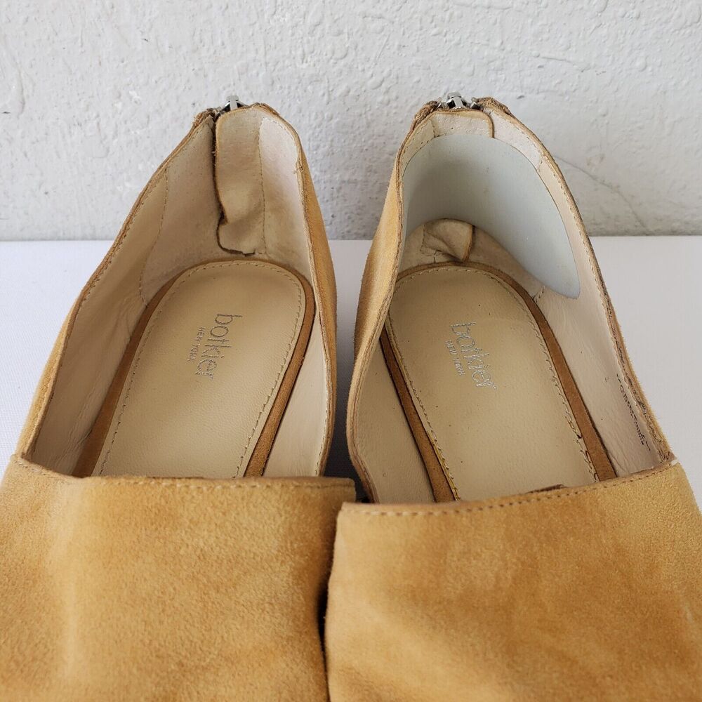 Botkier New York Womens Sz 7 Maxine Suede Tan Leather Zip Peep Toe Flats Shoes - Picture 3 of 13